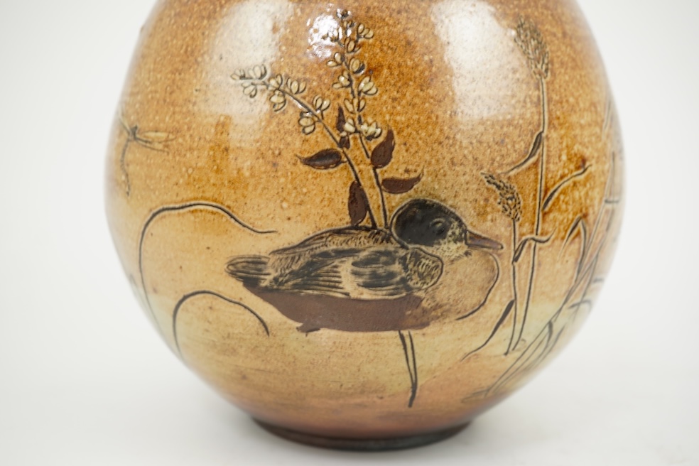 Robert Wallace Martin for Martin Brothers: A salt-glazed stoneware vase decorated with a pond scene